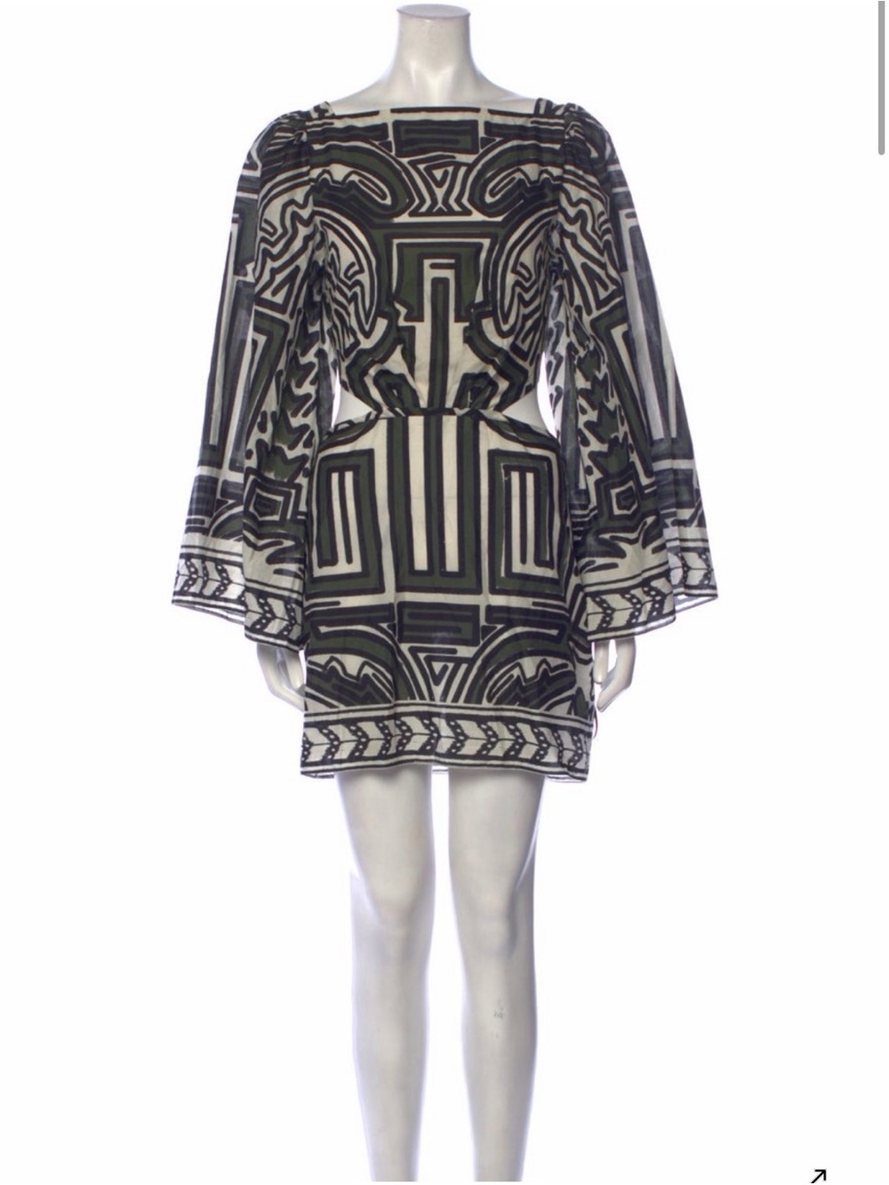 Johanna Ortiz Black, Green and Cream Mini Dress